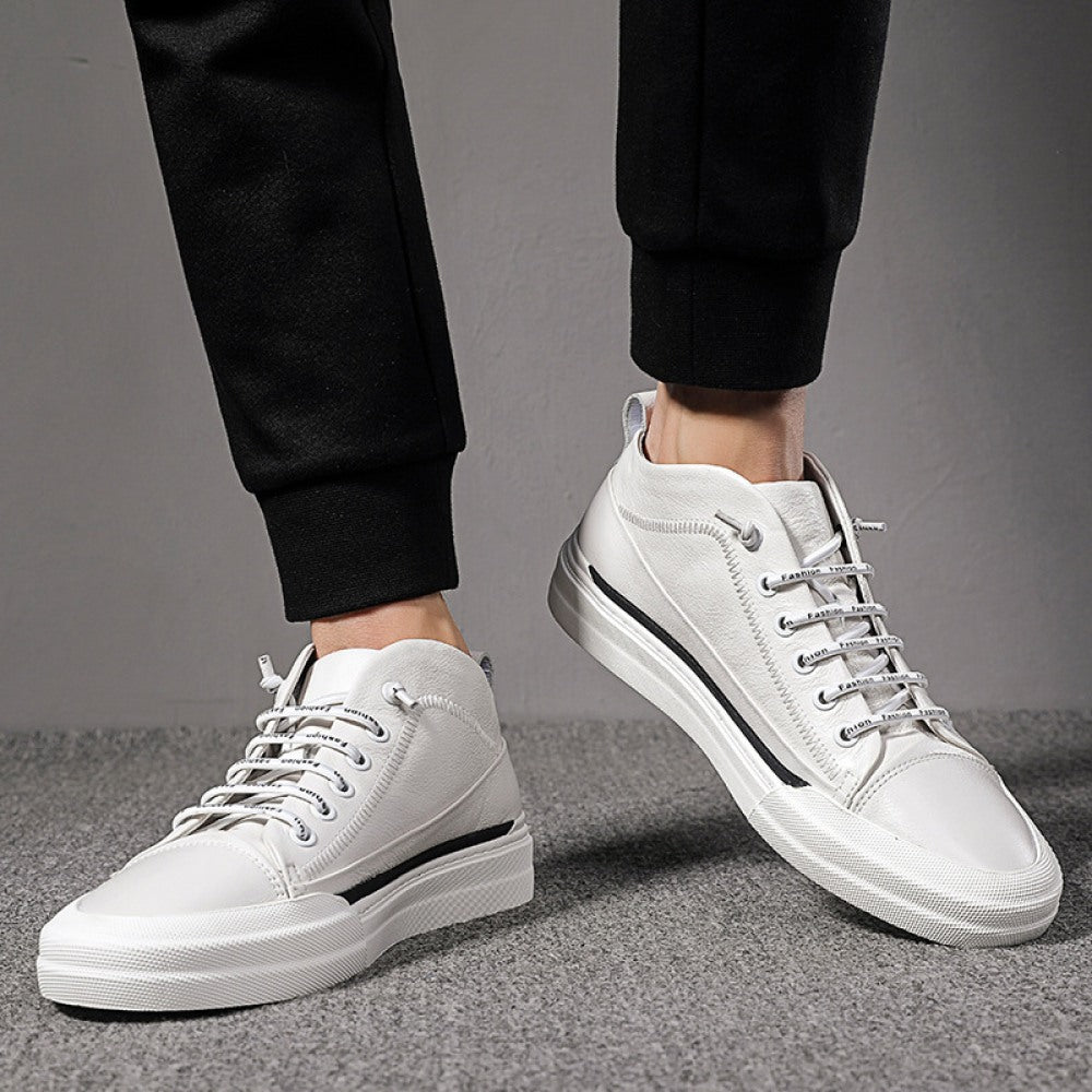 Men's Leather Trendy White Casual Shoes