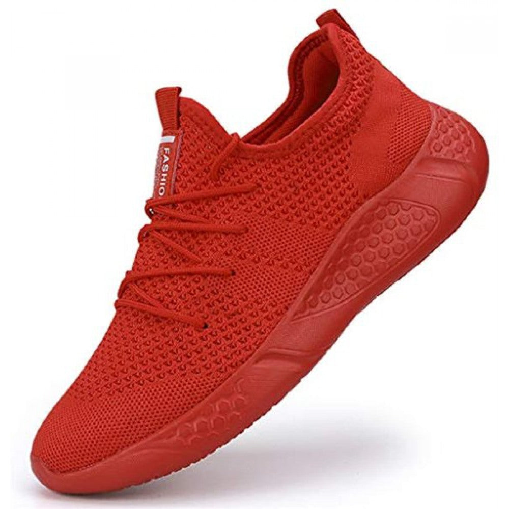 Men's Lightweight Red Lace-Up Casual Walking Shoes